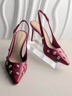 NIB Cinq à Sept Rhonda Studded Leather Slingback Heels Cherry Rose 8.5 ♥️